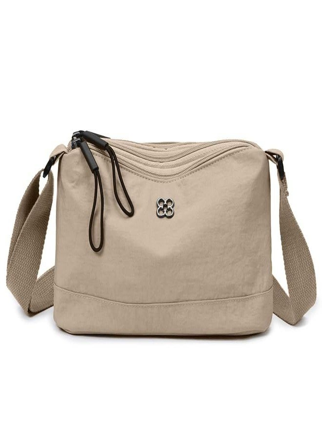 JAMBUVANTI جامبوفانتي (حقيبة كروس بودي واحدة للنساء، حقيبة كتف صغيرة من النايلون، محفظة بسيطة بسحاب، حقيبة يد متعددة الجيوب، محفظة صغيرة خفيفة الوزن للجنسين (كريمي)) - Image 1